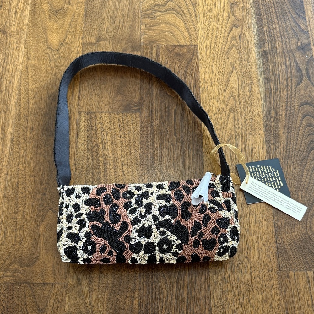NWOT Elegant Black and Brown Beaded Women's Bag